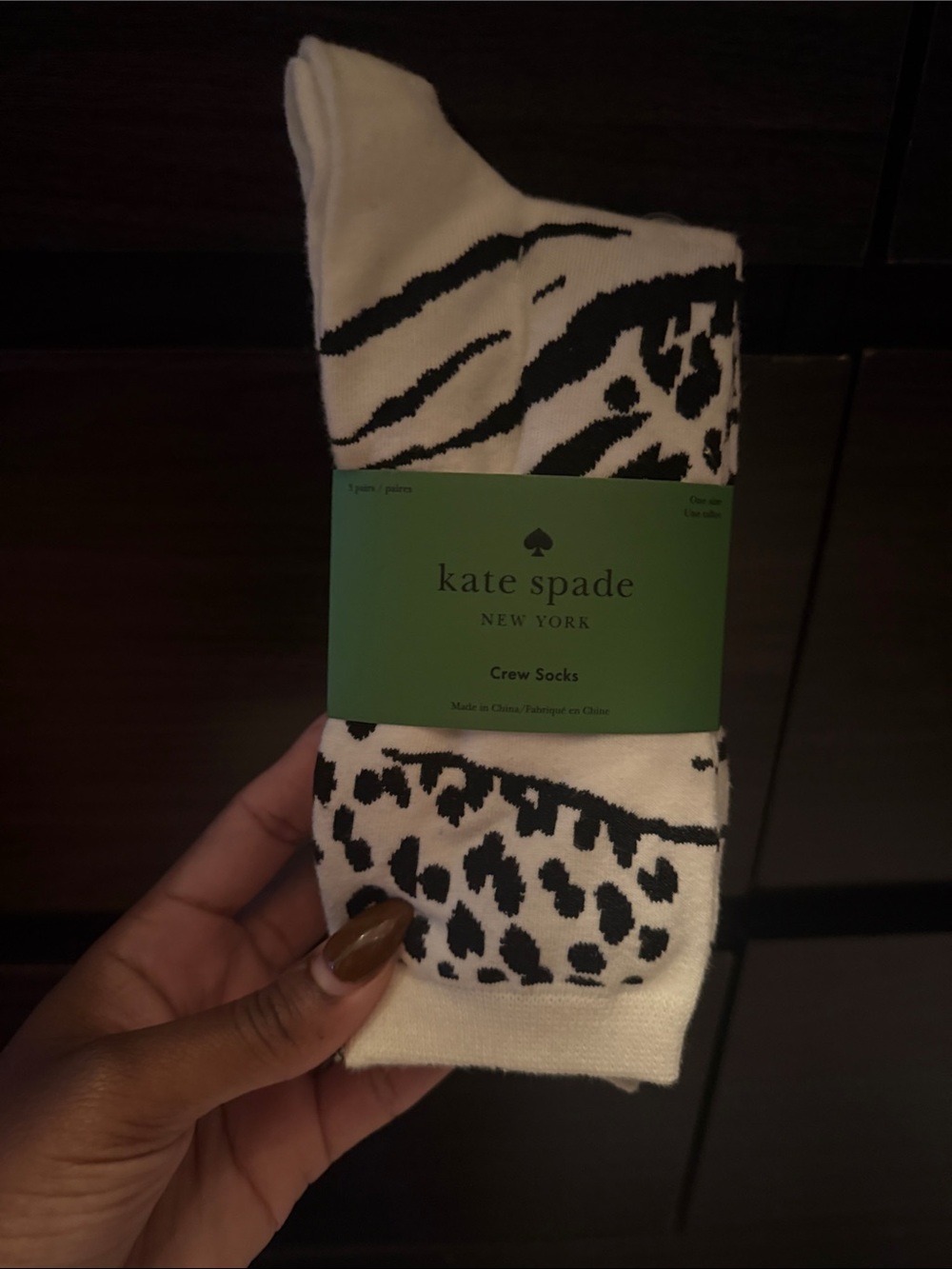 kate spade Black & White Animal Print Crew Socks - Mixed Spot and Stripe Set